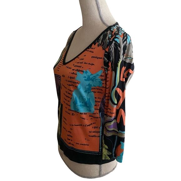 Y2K Lynn Ritchie Printed Silk Blend V-Neck Top Size Medium - Picture 2 of 5